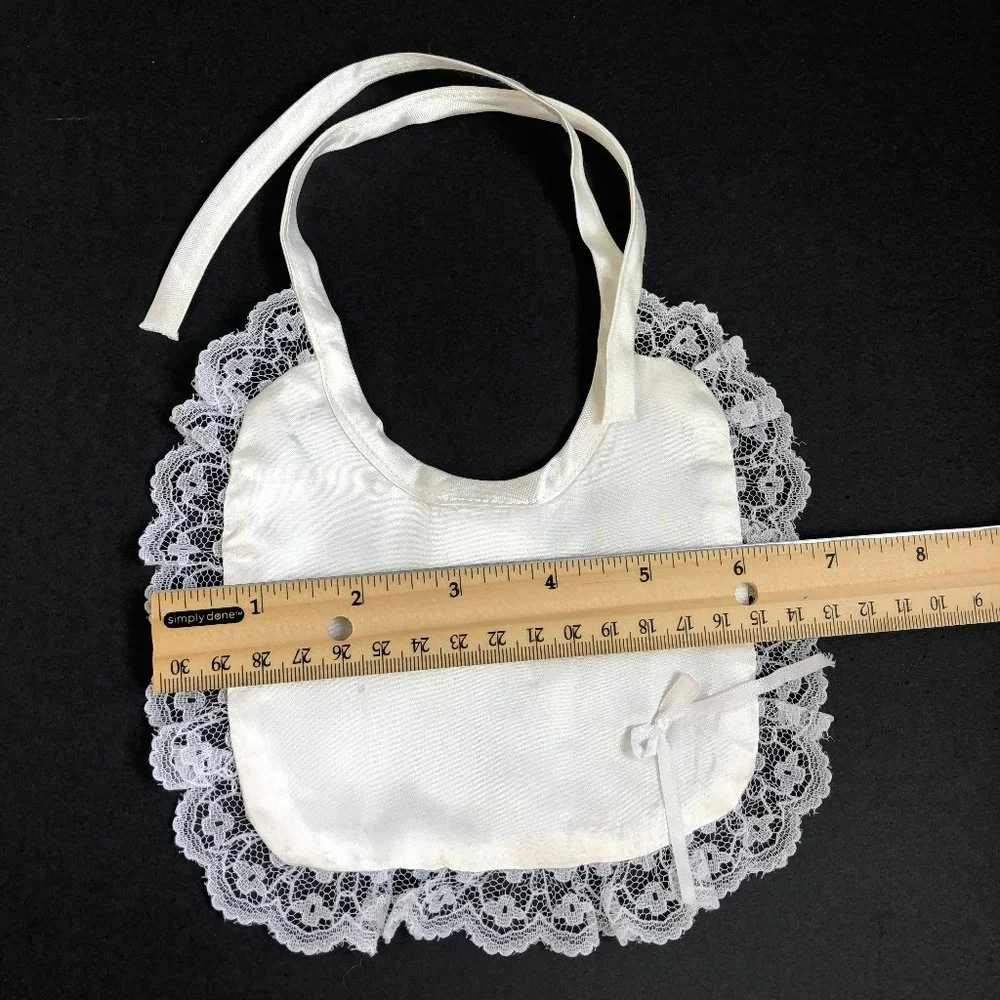 NEW - Vintage The Christening Collection White Satin Lace Trim Bib Old Money